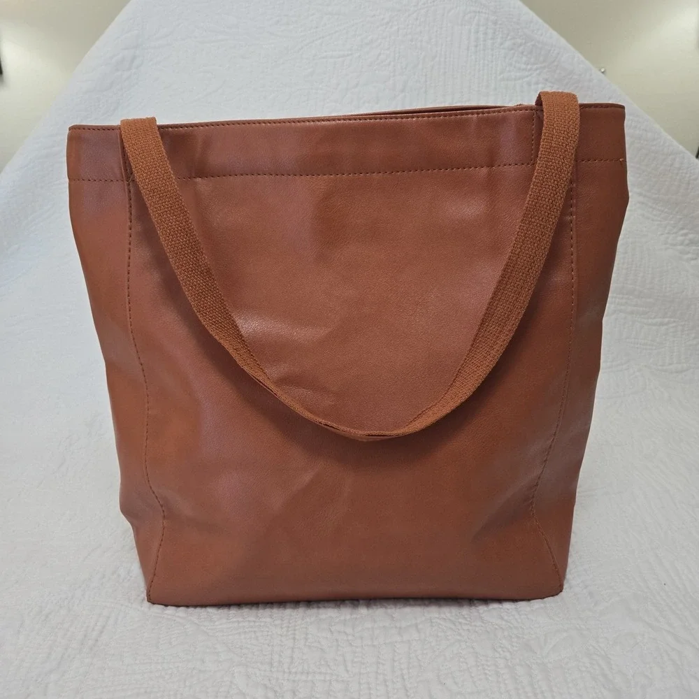 Faux Leather Burnt Orange Large Tote Inner‎ Pocket Outer Pocket Fall Autumn Girl